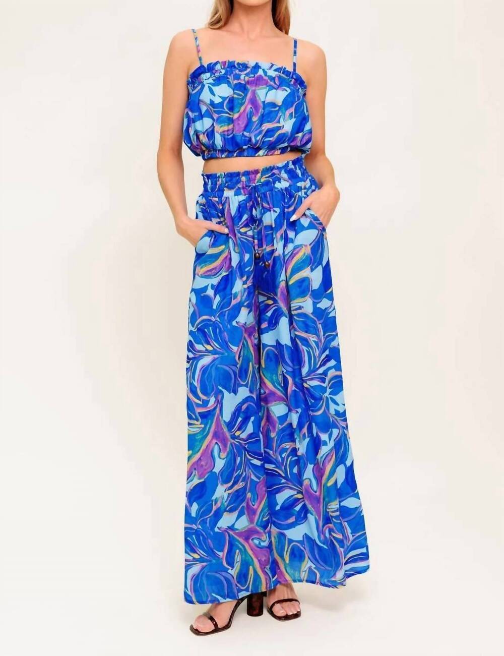 NEW FLYING TOMATO water color top and pants set in blue